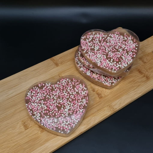 Afbeelding van Chocolade hart melk roze muisjes