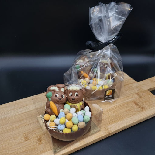 Afbeelding van Paasdeco chocolade bakje konijn/schaap