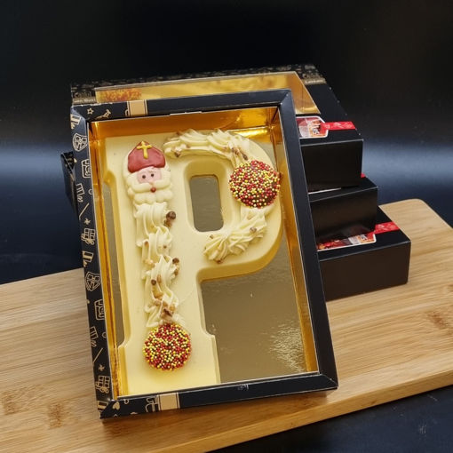 Afbeelding van Chocolade letter groot wit P gevuld